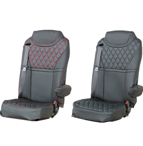 【シートカバーCOMBI（日野4トン17レンジャー）高機能シート用 運転席のみ】トラック用品 トラック用 トラック シートカバー ダブルステッチ ダブルキルト 赤ステッチ 黒ステッチ ステッチ 糸黒 糸赤 JET ジェットイノウエ ジェット ブラック 車種別｜トラックストップターン店