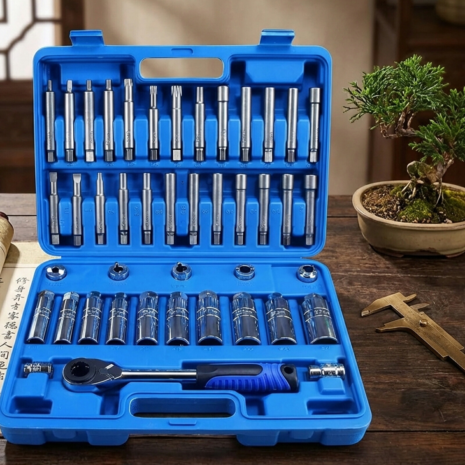 43点セット ショックアブソーバーストラットナット取り外し工具ソケット、1/2インチ ステアリングハブ用ラチェットレンチセット、全車種対応ショックストラット取付取り外しツールキット|ターンオーバーセラピー