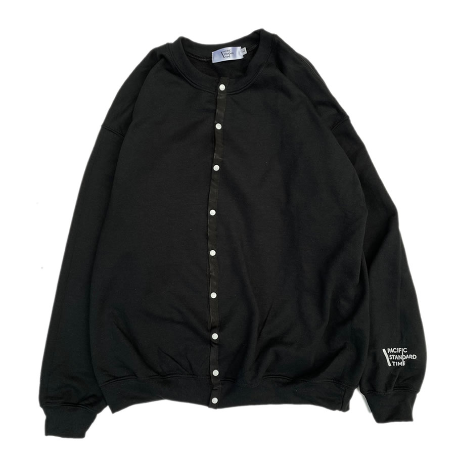 PACIFIC STANDARD TIME / 裏起毛スウェットカーディガン /  STANDARD SNAP CREW - BLACK x BLACK / メンズ/ パシフィックスタンダードタイム PST 黒いこと 黒 汗水 スナップクルー 無地