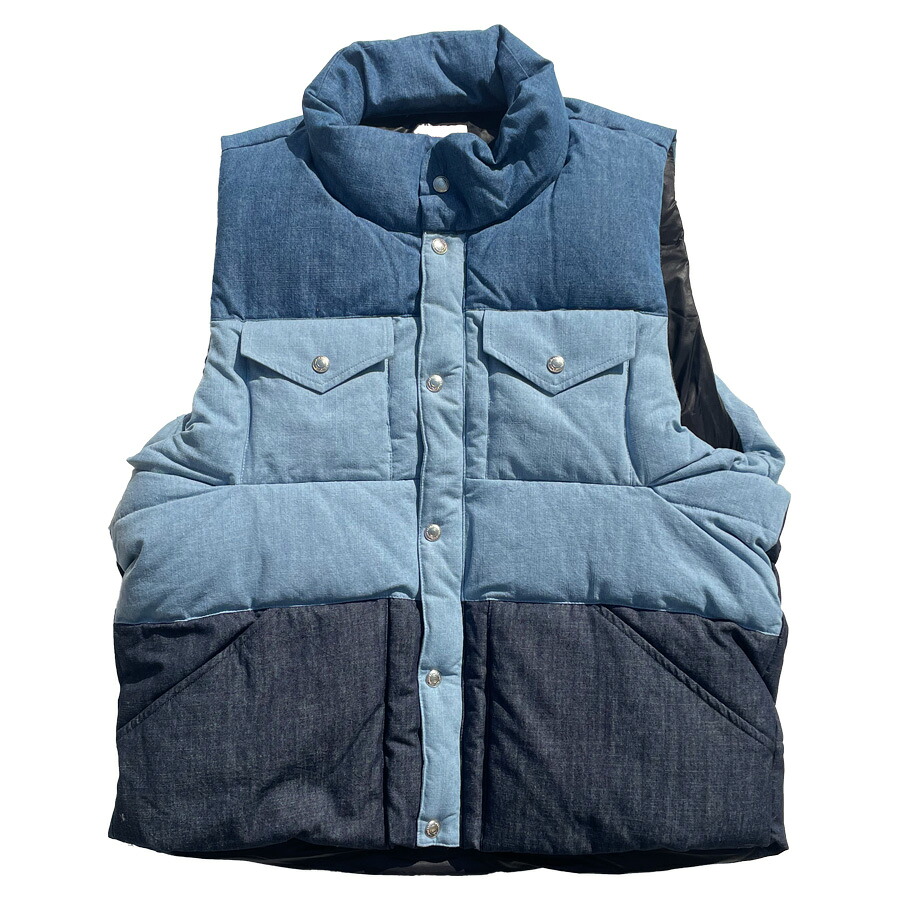 IMPRESTORE (インプレストア) / デニムベスト / DORIS DENIM DOWN VEST - Denim coler scheme / メンズ ダウンジャケット デニム ジャケット シンプル ブルー 青 マルチカラー
