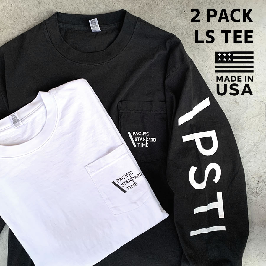 PACIFIC STANDARD TIME /LOGO LS 2PACK TEE - 2枚組 / PST / ロンT 長袖Tシャツ / カラー組み換え可 LA LOS ANGELES APPAREL ロサンゼルスアパレル MADE IN USA ロスアパ ホワイト ブラック 厚手 袖プリント パックT