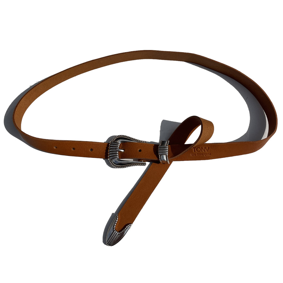 Tony Taizsun(トニー タイ王国ズサン) / 牛皮胴締め  / TONY THREE POINTS BELT - CAMEL / 25SP-015 / メンズ 駱駝 赤銅色 茶 ウエスタン 栃木なめし革 分かりやすい