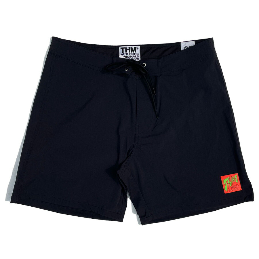THE HARD MAN(ザハードマン)/ サーフショーツ ボードショーツ 水着 / Neon tag baggies - BLACK / THM-0684 / メンズ ブラック 黒 ロゴ 定番 シンプル ビーチ サーフ アウトドア