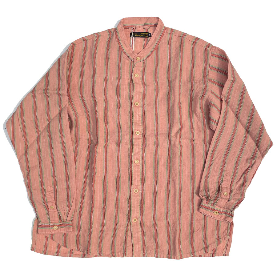 NASNGWAM (ナスングワム) / リネンプルオーバー 長袖 縞模様 / LIBERAL SHIRTS - PINK / S0767101 / 日本製 メンズ