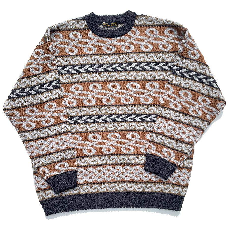 NASNGWAM (ナスングワム) / ケルティックニット /  BRAID KNIT - BROWN / K0770203 / メンズ 赤銅色 茶 NASNGWAM (ナスングワム) / ケルティックニット /  BRAID KNIT - BROWN / K0770203 / メンズ 総柄スウェーター メンズファッション-トップス-ニット・セーター