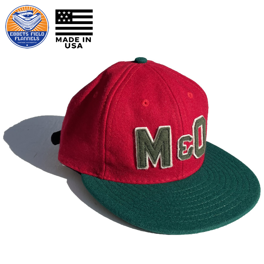 EBBETS FIELD FLANNELS(エベッツ) / 帽子 ベースボールキャップ ウール USA製 / M&O CIGARS 1946 VINATGE BALLCAP / RED x GREEN / メンズ レッド グリーン アメリカ製