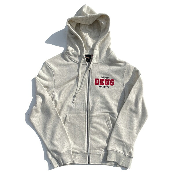 DEUS EX MACHINA ( デウスエクスマキナ ) / スウェット ジップパーカー / BUCK UP ZIP HOODIE - LT GREY MARLE / D261MZH329 / ホワイト グレー ロゴ