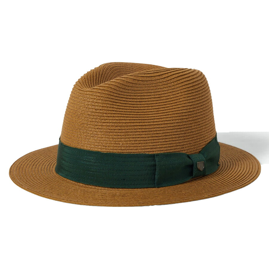 BRIXTON ( ブリクストン ) / パッカブル ストローハット 帽子 / ROMA STRAW PACKABLE FEDORA - DARK TAN x PRIMAL GREEN / 12008 - DKTPG / ブラウン ベージュ 茶 折りたたみ