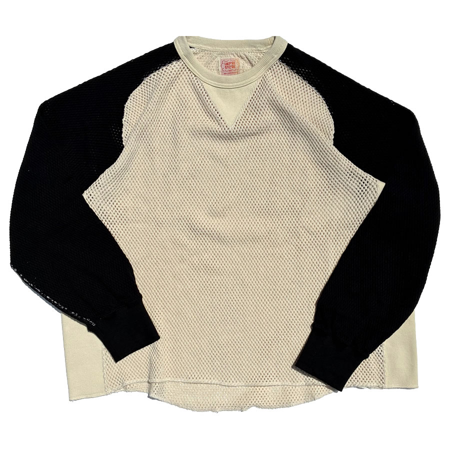 IMPRESTORE (インプレストア) / 長袖 綿織物メッシュ ロンT /  Mesh Feedom Long T -  Natural x Black / CZ-ImSt-393 - Ruker / メンズ 自然的黒いこと