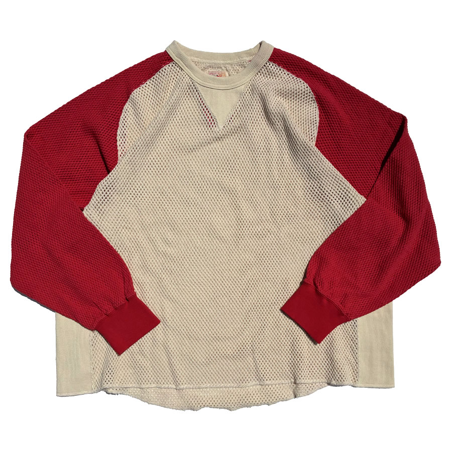 IMPRESTORE (インプレストア) / 長袖 綿織物メッシュ ロンT /  Mesh Feedom Long T -  Natural x Red / CZ-ImSt-393 - Ruker / メンズ 自然的赤いこと