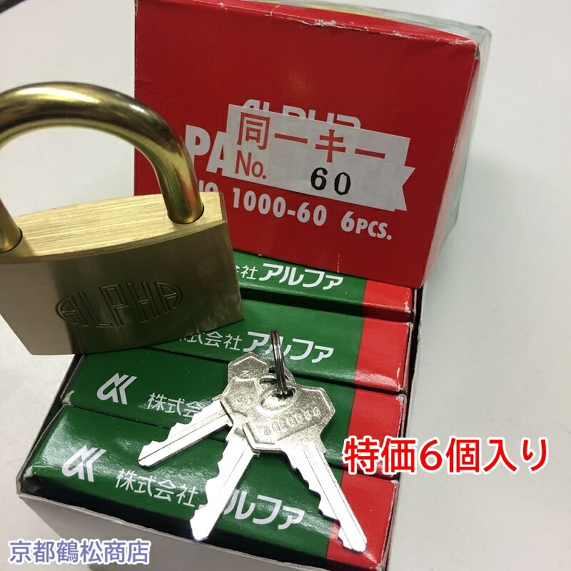 特価6個入り アルファ 南京錠 【1000-60 同一キー 40E0060(No60) キー3本付】