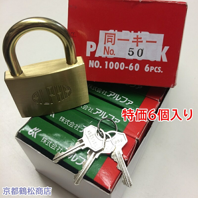 特価６個入り口・入口 アルファ 南京錠【1000-60 同一足懸かり 40E0050(No50) 足懸かり3本付】