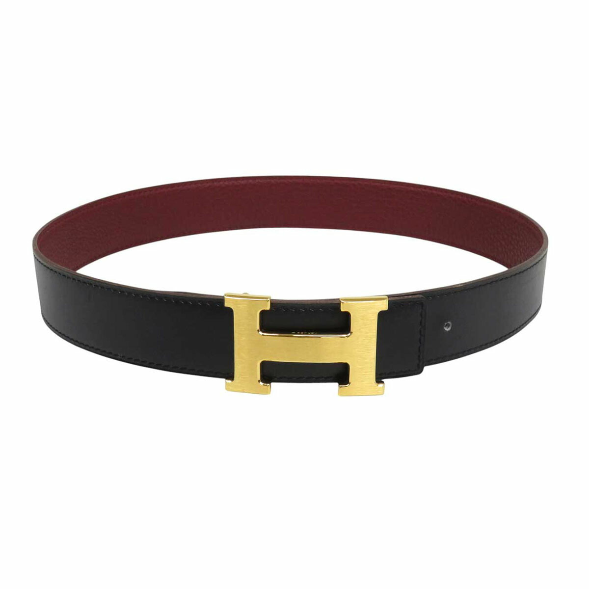 HERMES エルメス　レザー ベルト リバーシブル　ネイビー&ワインレッド ベルトバックル 《ミニH》 & リバーシブルベルト 《エルメス