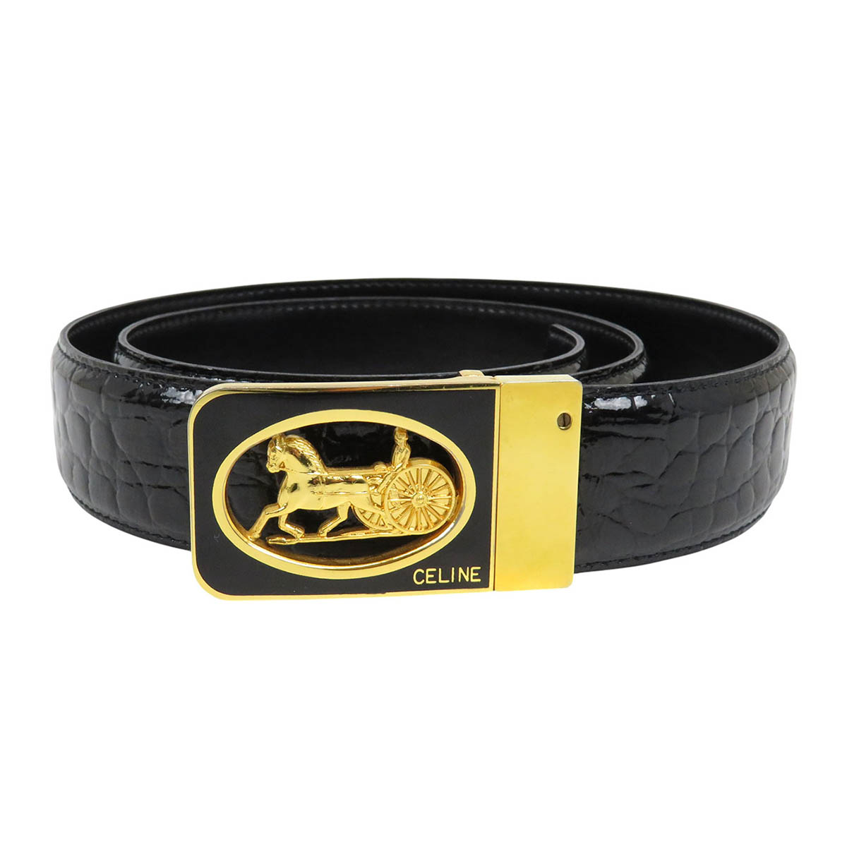 楽天市場】セリーヌ レザーベルト 馬車バックル ヴィンテージ ブラック