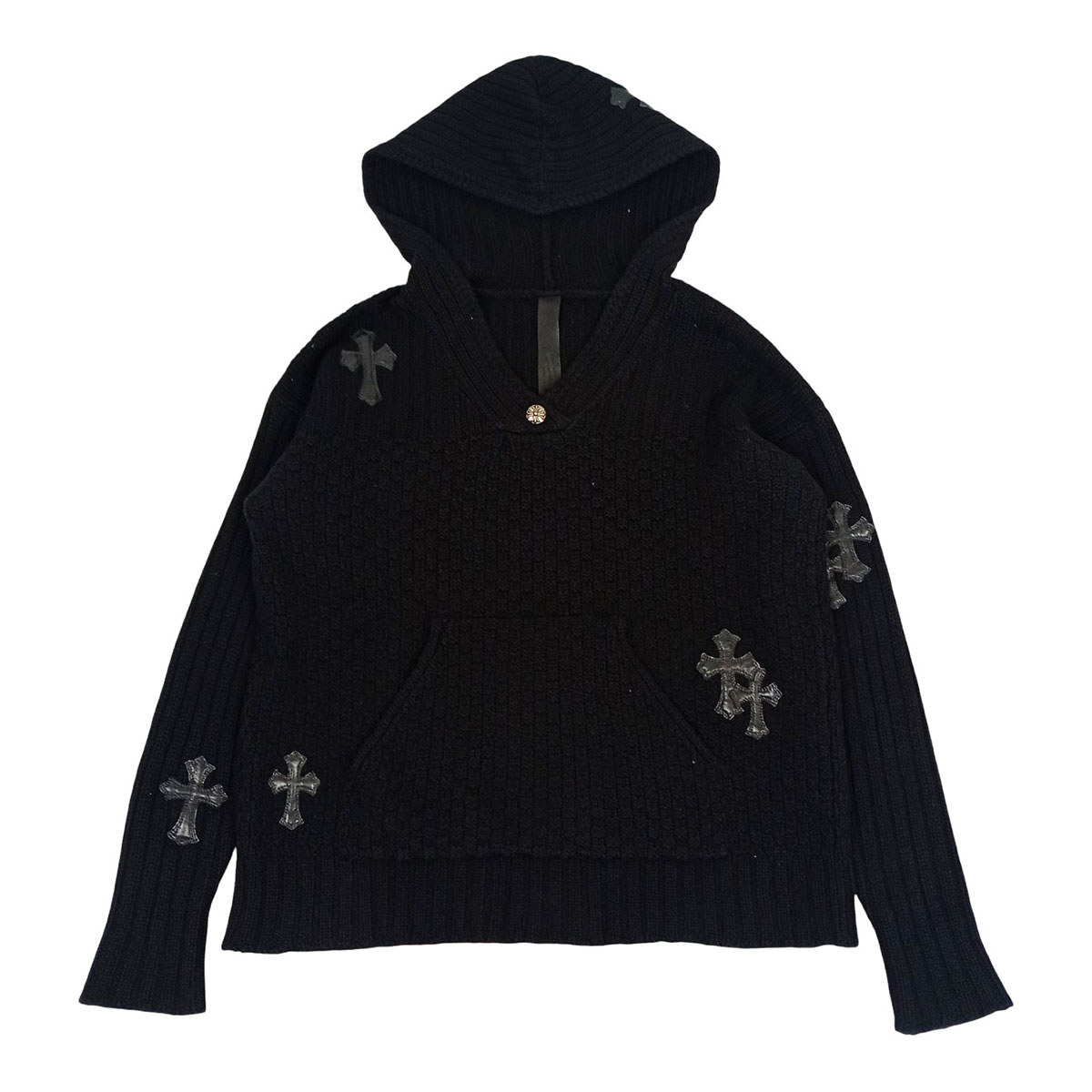 クロムハーツ はりつけ台継ぎ切れ カシミール 編み物 フーディ メンズ 黒いこと CHROME HEARTS [美品] 【中古】 【御召しもの・小物】
