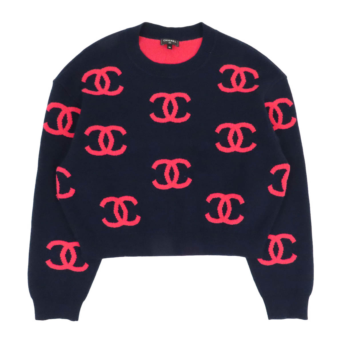 シャネル ココマーク カシミヤ ニット P70525K10076 レディース ネイビー(濃紺) ピンク CHANEL 【中古】 【アパレル・小物】