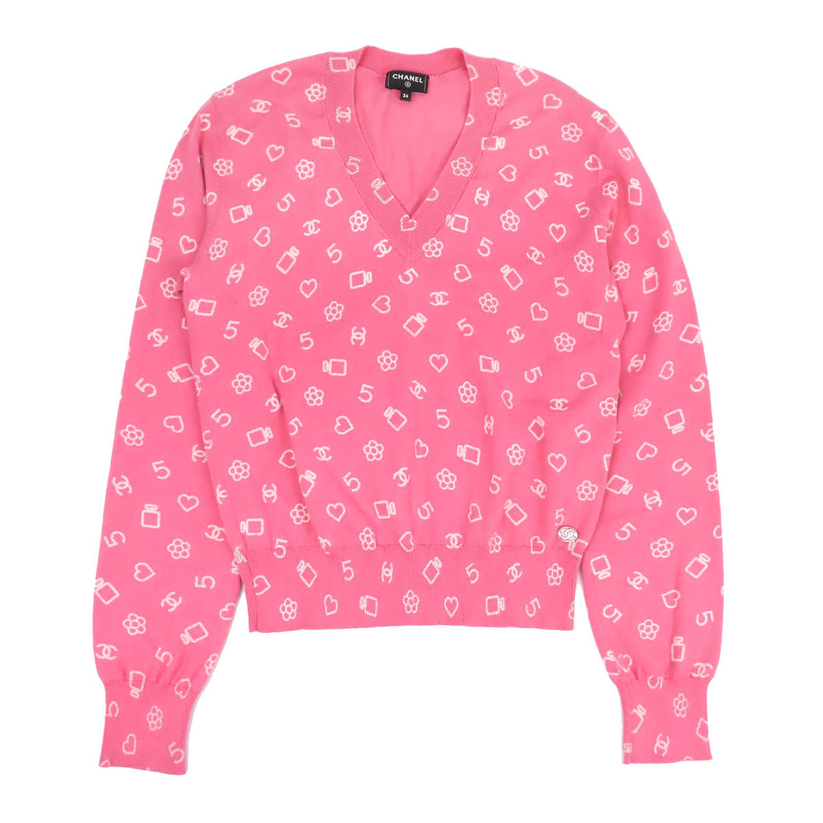 シャネル ココマーク アイコン Vネック ロングスリーブ ニット P74102K10616 レディース ピンク CHANEL 【中古】 【アパレル・小物】