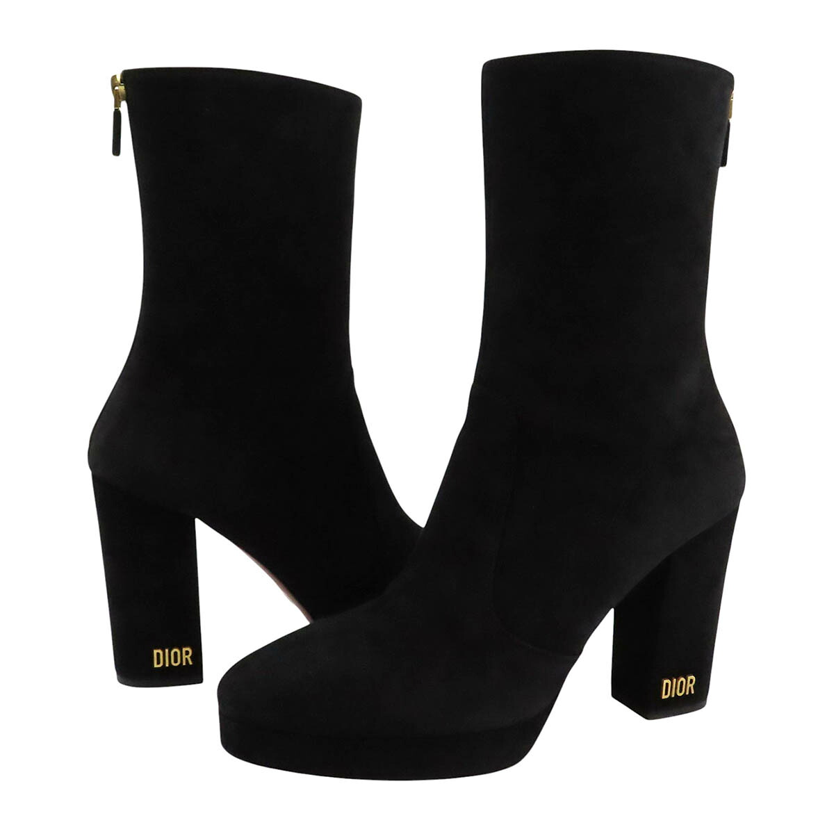 クリスチャンディオール ロゴタイプ スエードクロス チャンキーヒール ブーツ レディース 黒いこと Dior [美品] 【中古】 【お召しもの・小物】