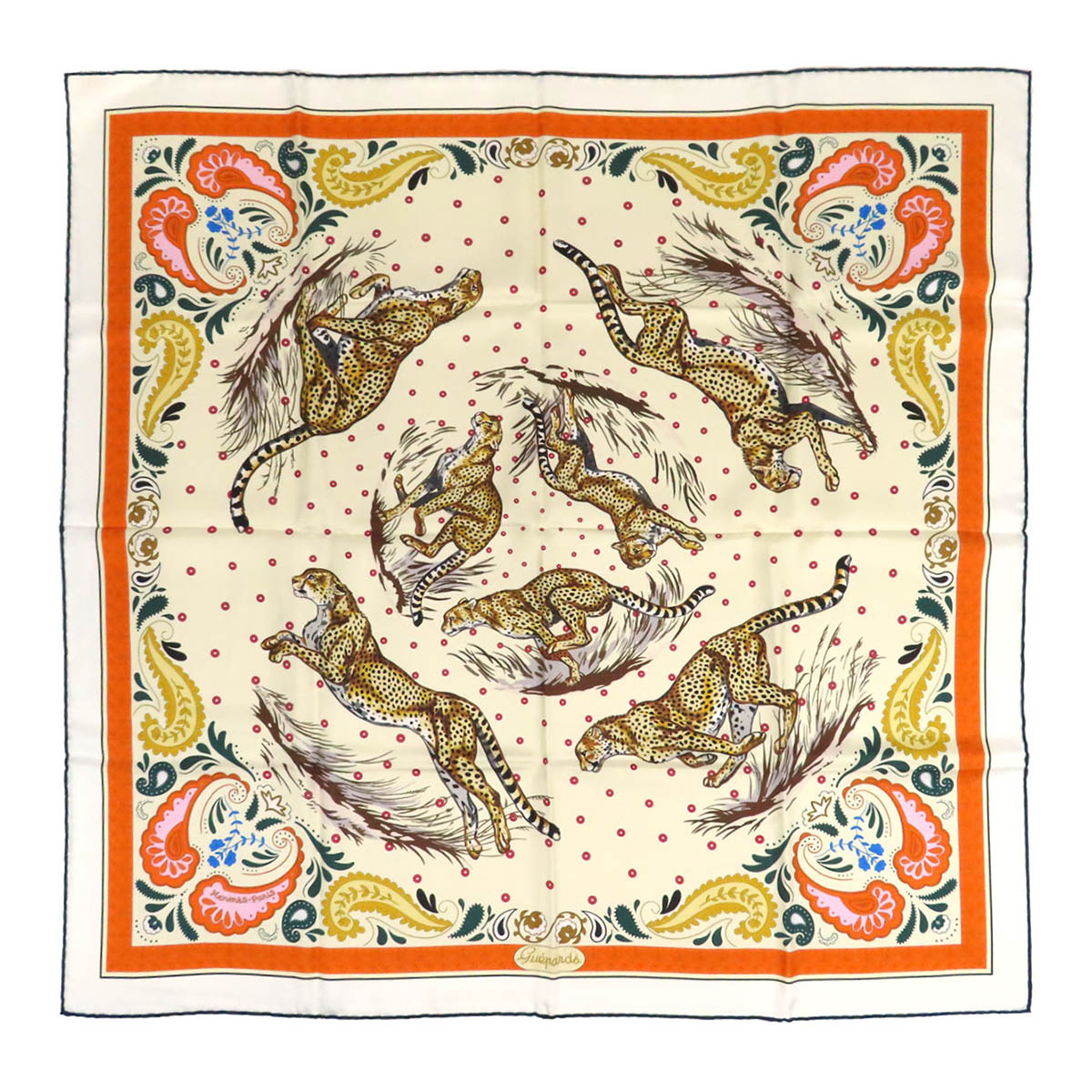 エルメス カレ 90 ダブル人間の顔 チーター バンダナ えり巻き Guepards Bandana ユニ一発やる 白いこと マルチ色つや HERMES 【中古】 【御召しもの・小物】