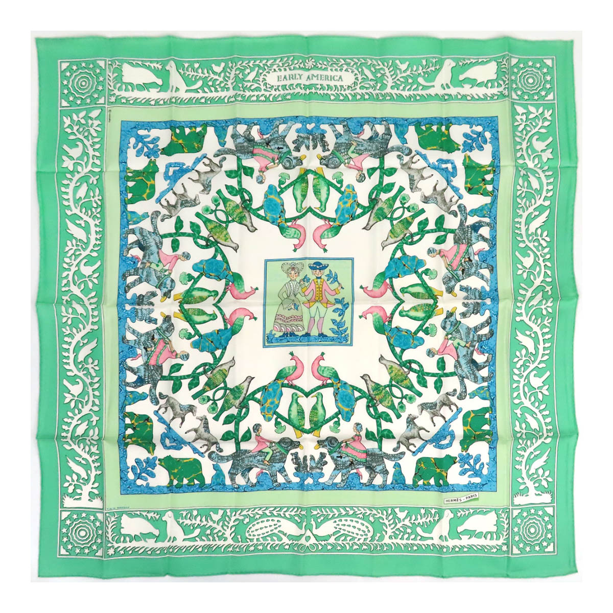 エルメス カレ 90 EARLY AMERICA 古き良き亜米利加 えり巻き ユニ一発やる 緑であること HERMES 【中古】 【御召しもの・小物】
