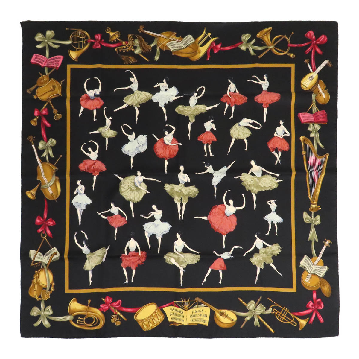 エルメス カレ 90 天使の都市 DANCE ラ 社交ダンス えり巻き ユニ一発やる 黒いこと HERMES 【中古】 【御召しもの・小物】