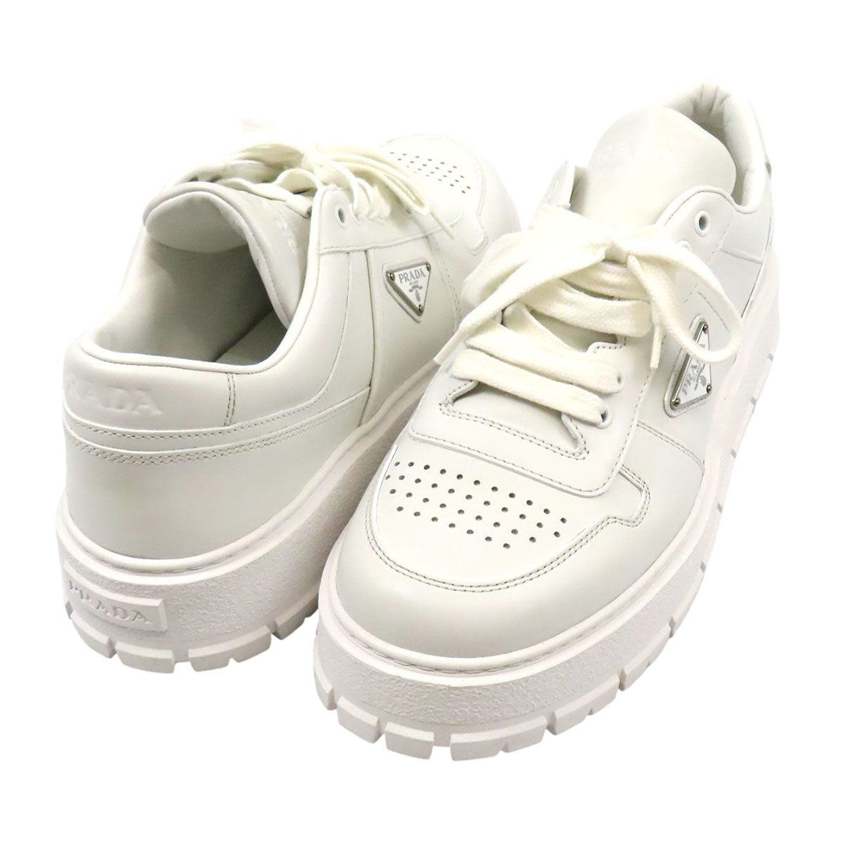 プラダ ３角形ロゴタイプ なめし革 スニーカー 2EG452_3LEM_F0009_F_G000 メンズ 白いこと PRADA 【中古】 【お召しもの・小物】