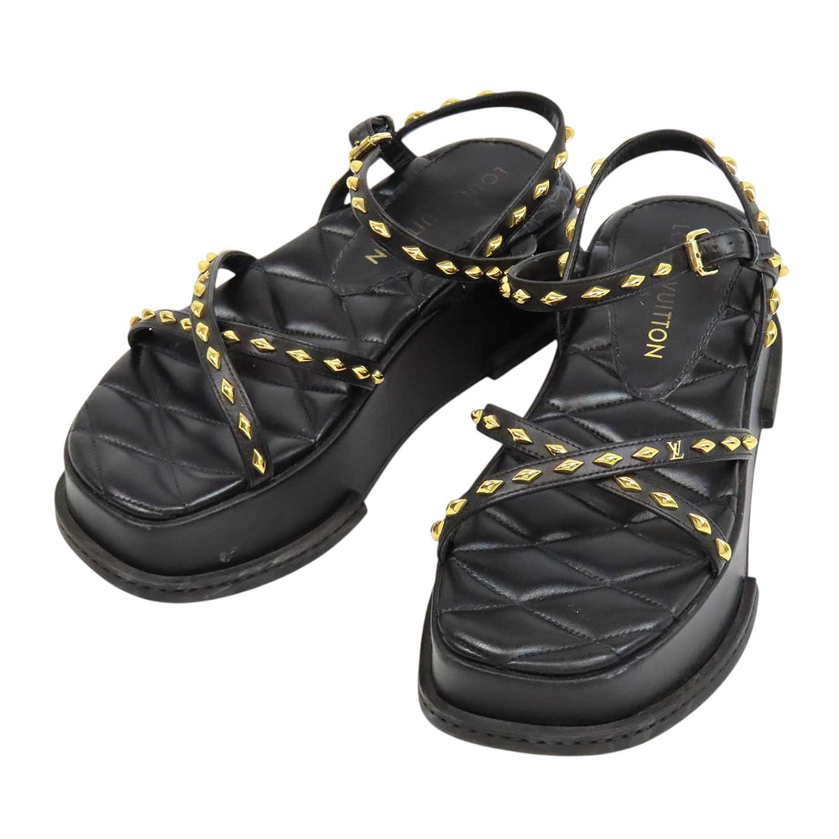 ルイヴィトン マヤ 伝達ルート スタッズ 同盟罷工一回り サンダル レディース 黒いこと LOUIS VUITTON 【中古】 【御召しもの・小物】