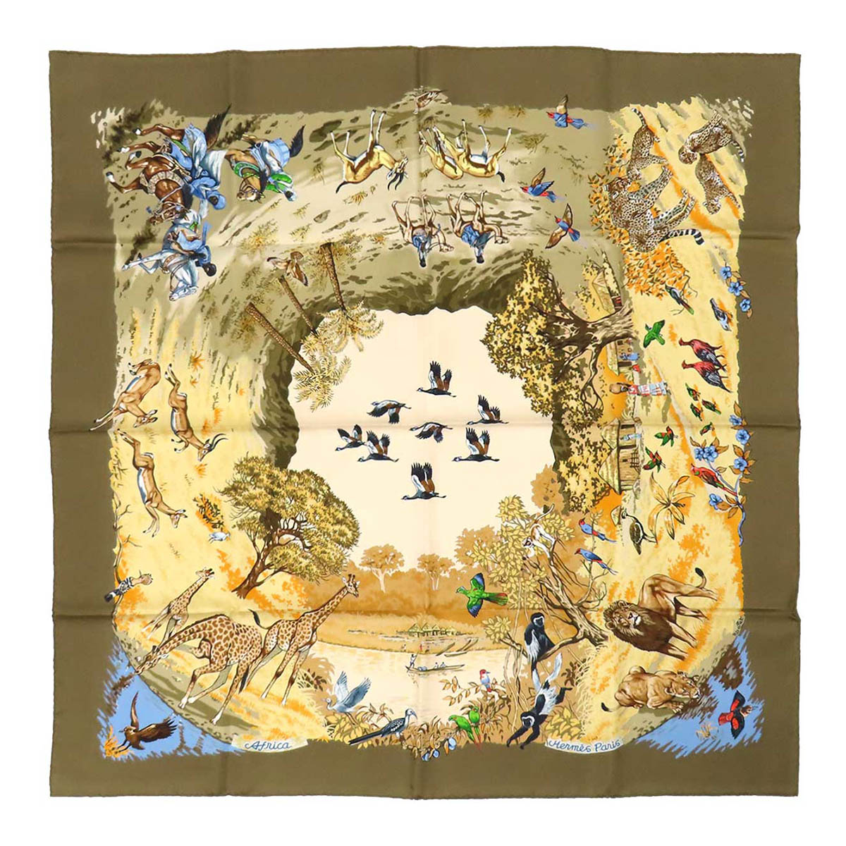 エルメス カレ90 AFRICA アフリカ ユニ一発やる 赤銅色 HERMES 【中古】 【御召しもの・小物】