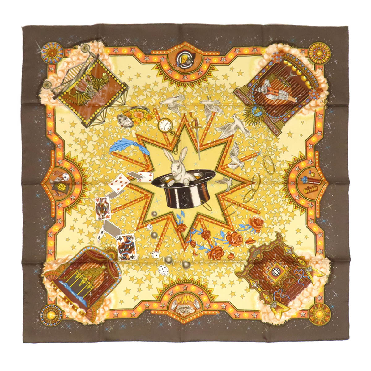 エルメス カレ 90 天使の都市 MAGIE 神通力 ユニ一発やる 黄色 赤銅色 HERMES [美品] 【中古】 【御召しもの・小物】