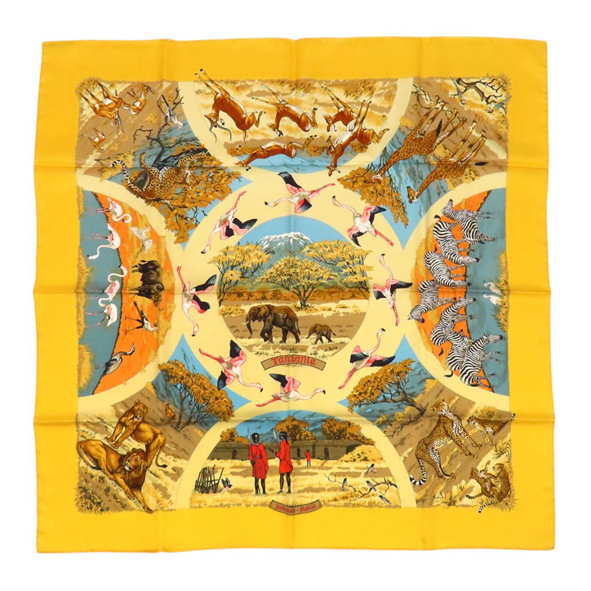 エルメス カレ 90 Tanzanie タンザニア ユニ一発やる 黄色 HERMES [美品] 【中古】 【御召しもの・小物】