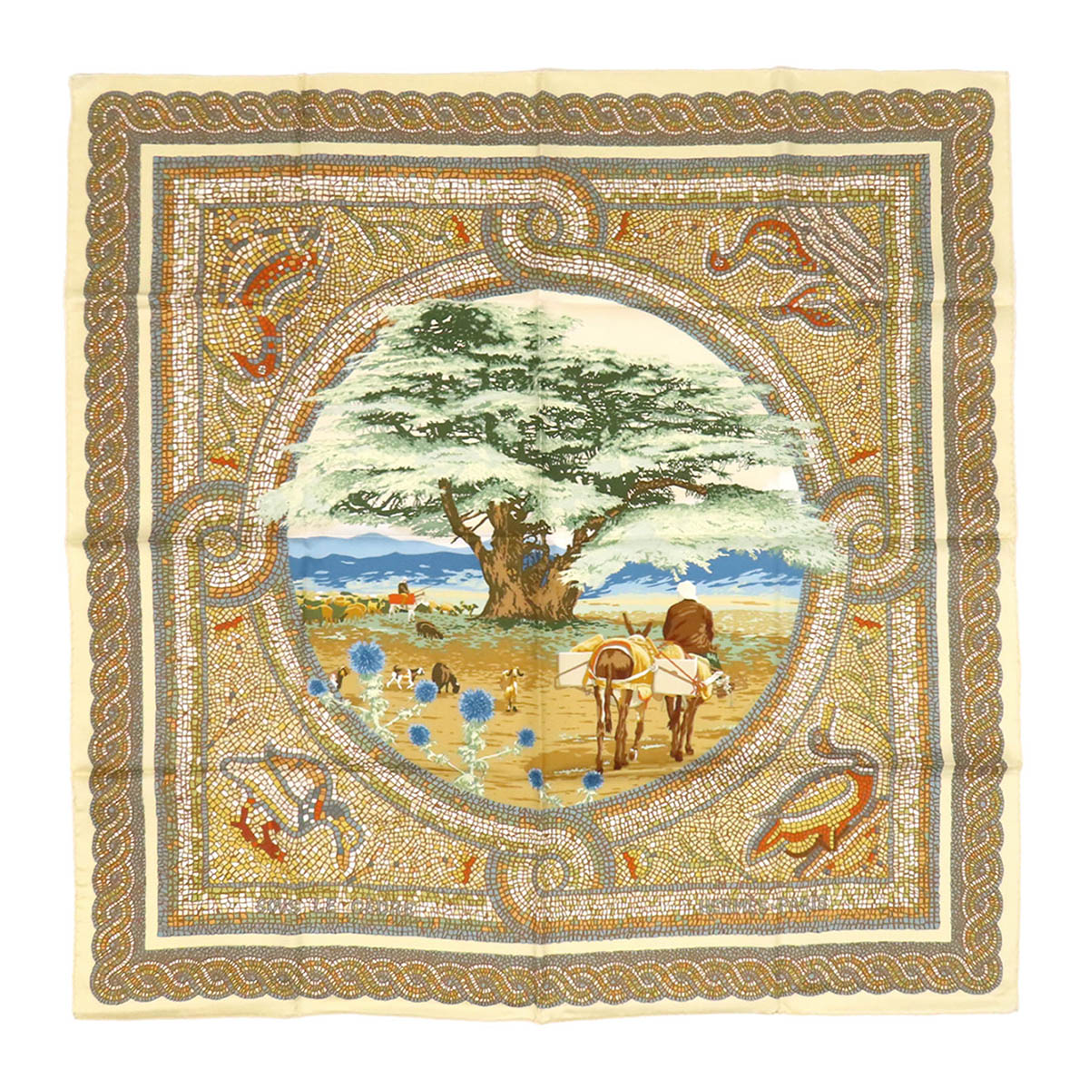 エルメス カレ 90 SOUS LE CEDRE ヒマラヤ杉の下で ユニ一発やる ベージュ HERMES [美品] 【中古】 【御召しもの・小物】