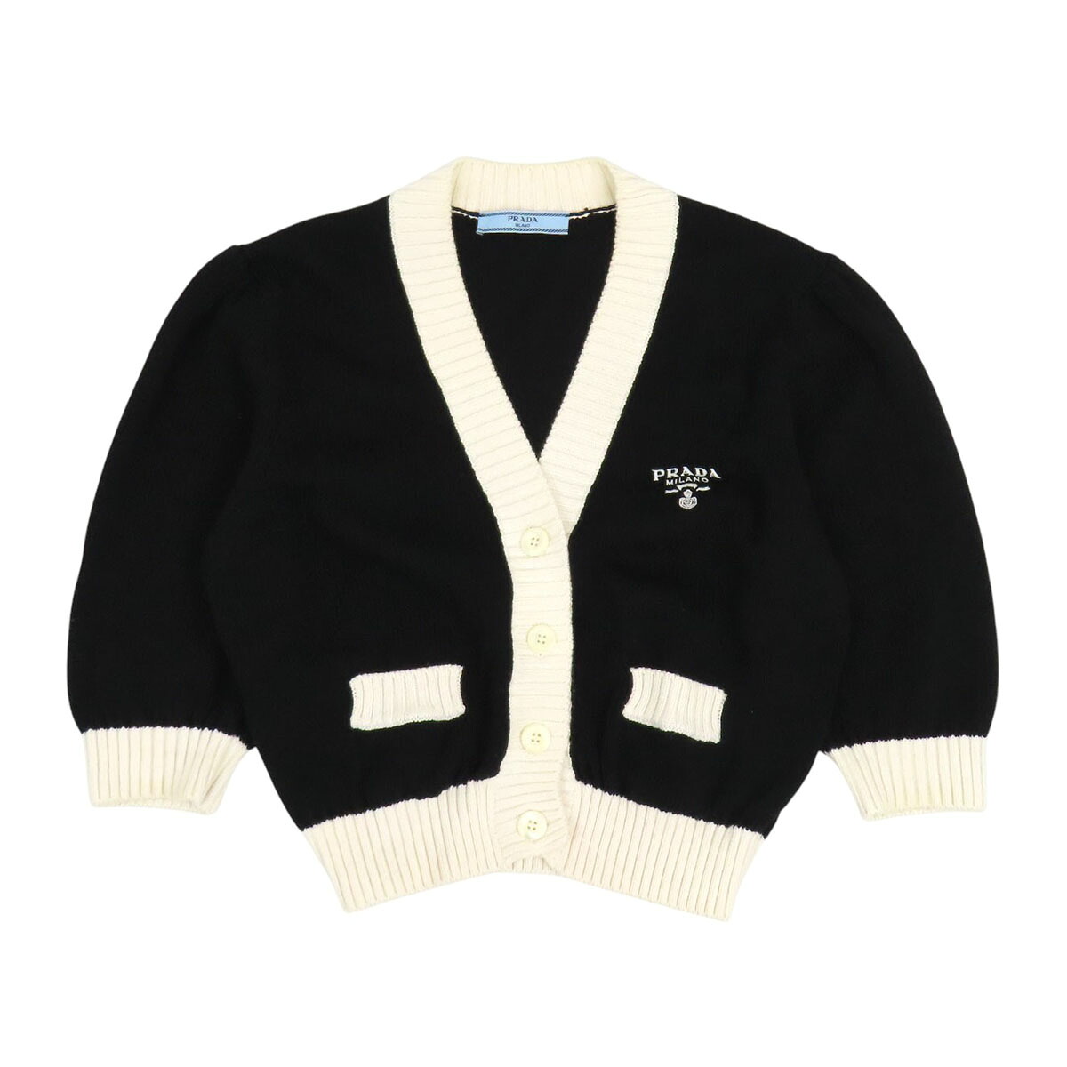 プラダ クロップド コットン カーディガン P25I04 レディース ブラック ホワイト PRADA 【中古】 【アパレル・小物】｜TS Trading Co Ltd