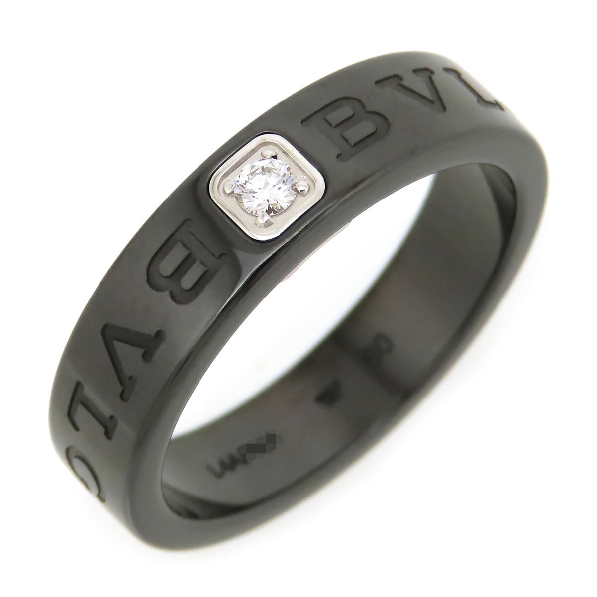 ブル小峡谷 ダブルロゴタイプ 輪っか #60 金750 (K18WG) 黒いこと陶芸 メンズ BVLGARI 【中古】 【宝飾品】