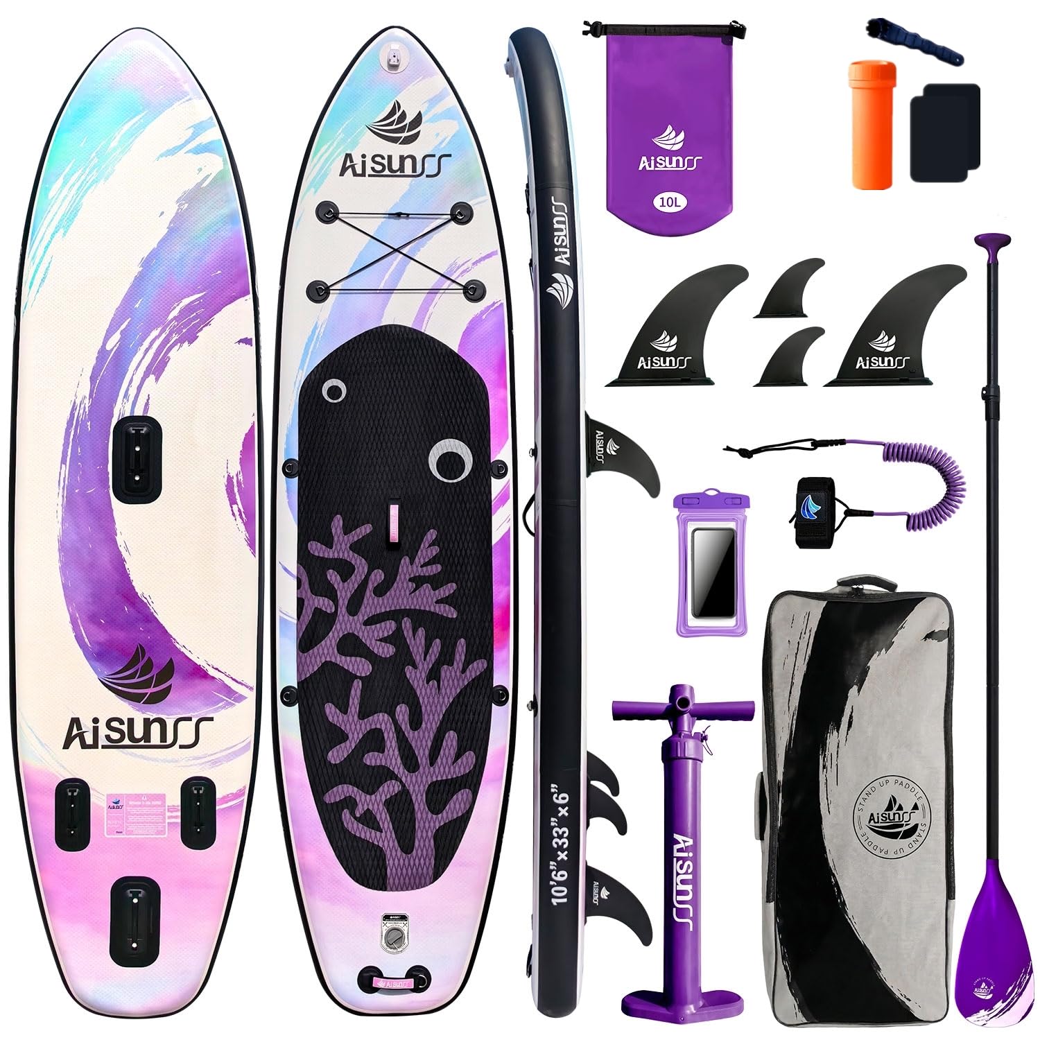 サップボード SUP ボード インフレータブル スタンドアップパドル ボード 長320cm 幅81cm 厚15cm 安定性 超軽量 滑り止め フィットネス サーフィン 川下り ヨガ 釣り フルセットインフレータブルサーフ ボード 紫サンゴのSUP｜tutatu