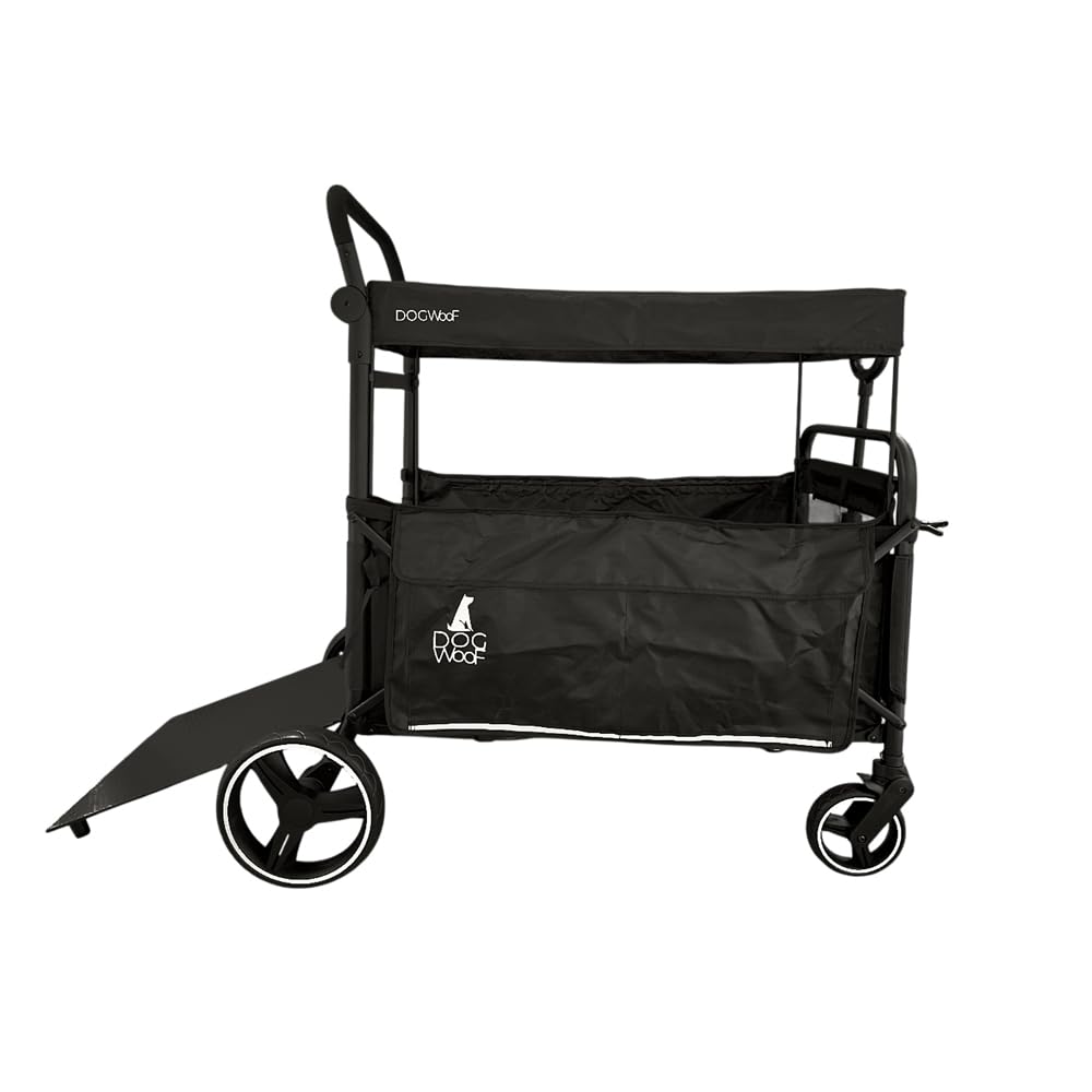 スロープ付きペットカート 屋根付き 大型犬対応 耐荷重60kg ドッグカート ワゴンカート 自立可能｜tutatu