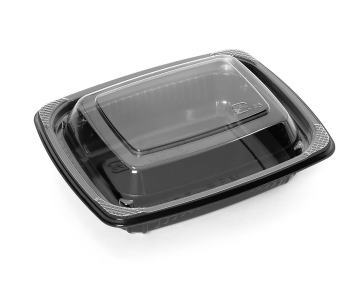 プラスチックの使い捨て惣菜容器(総菜容器) MSデリカ小本体(四角)透明蓋付きセット1200個入り　黒orあかぎ シンプルでおしゃれなおかず入れです。(お惣菜/おかず/デザート/フルーツ)に。電子レンジ対応(食品用/容器/器/うつわ/入れ物/包材)メーカー直送【smtb-F】