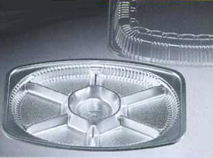 [業務用]オードブル517DX透明蓋付きセット 10枚入り使い捨てのオードブル皿大皿のオードブル容器で仕切りがあり惣菜や食材が引き立ちます。用途いろいろ(皿/プレート/取り皿/オーバル皿/エコ皿/オードブル皿使い切り/小判型の容器)で便利です