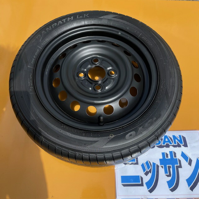 【中古】スペアタイヤに最適ニッサン ミツビシ 純正スチールホイル+6mm9.5分山20年製タイヤ155/65R14、1本テンパータイヤ応急用に最適、曲げた時の交換用通常使用OKサクラ、デイズ、デイズルークス、ekアクティブ、ekカスタム、ekクロスekスペース画像