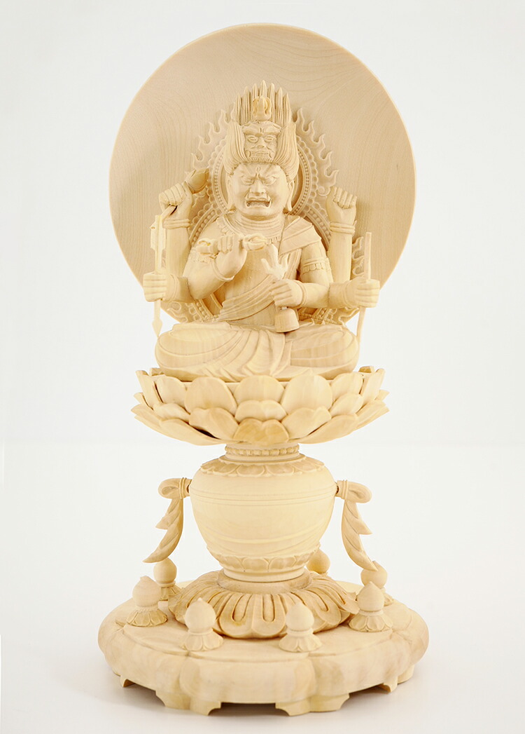愛染明王 木彫り 仏像 置物 仕様：無垢 / 素材：柘植～
