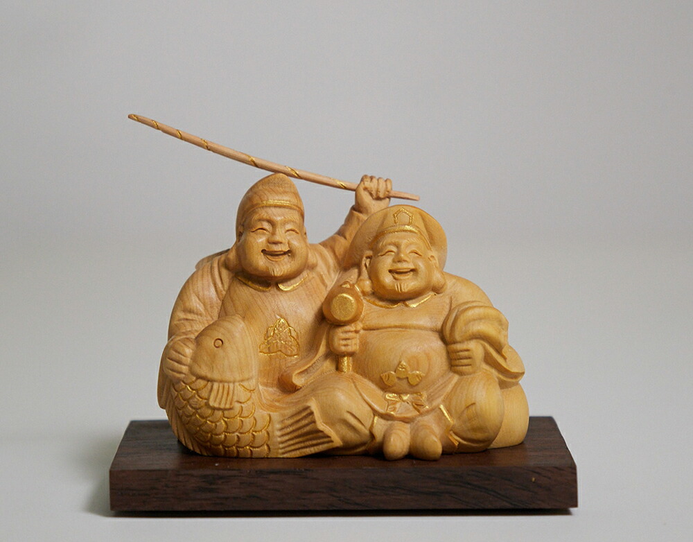 楽天市場】恵比寿大黒 木彫り一刀彫 / 素材：けやき（置物 木彫