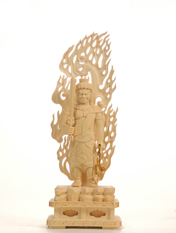 【修縁堂】大迫力 木彫仏像 2点セット 不動明王座像 彫刻 一刀彫 天然木檜材 修縁堂】大迫力 木彫り 仏像 不動明王立像 不動尊 彫刻 一刀彫