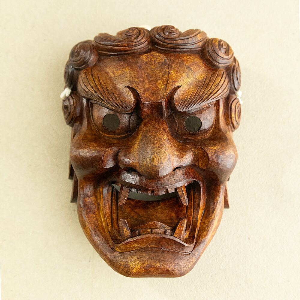 お面 不動明王 壁掛け用 仕様：無垢 / 素材：楠(木 木彫 縁起物 面）｜津山銘木有馬店