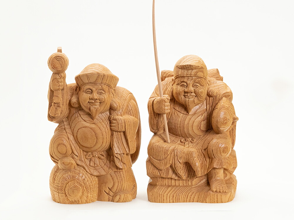 鮪(シビ)木彫り 楽天市場】【高21cm(竿29cm)】恵比寿大黒 木彫り一刀彫 / 素材：けやき