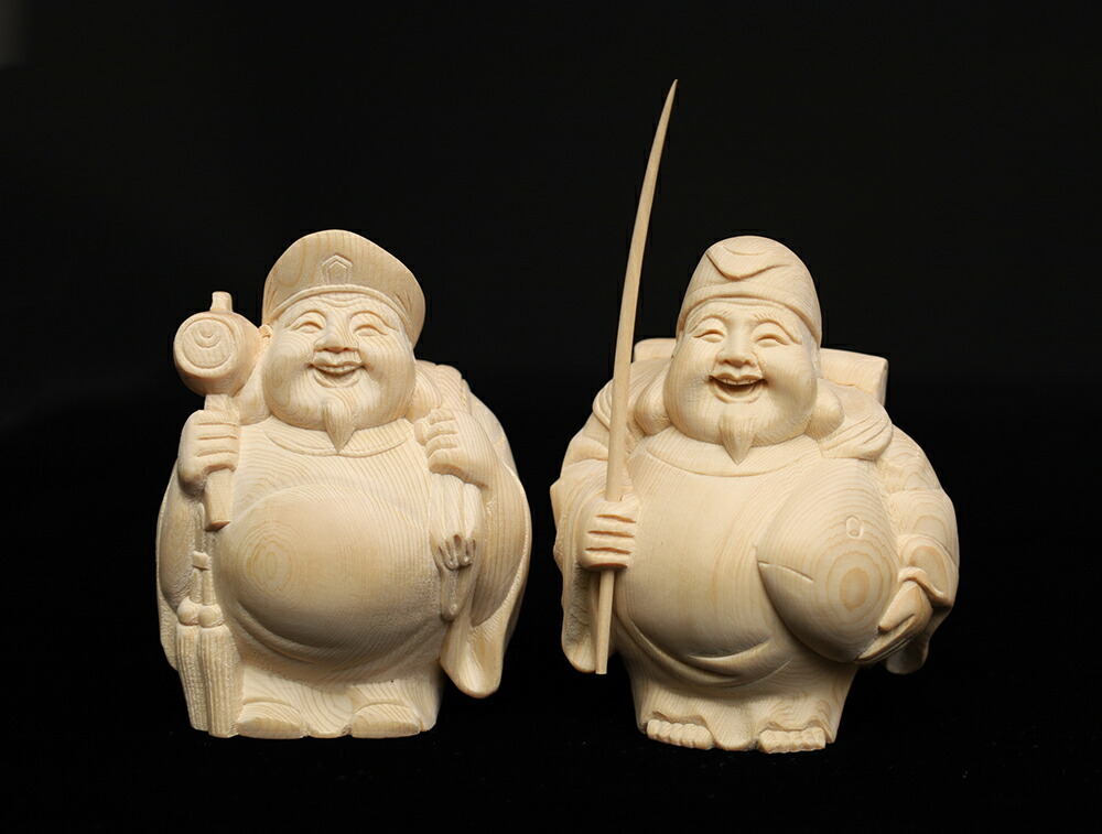 楽天市場】恵比寿大黒 木彫り一刀彫 / 素材：けやき（置物 木彫