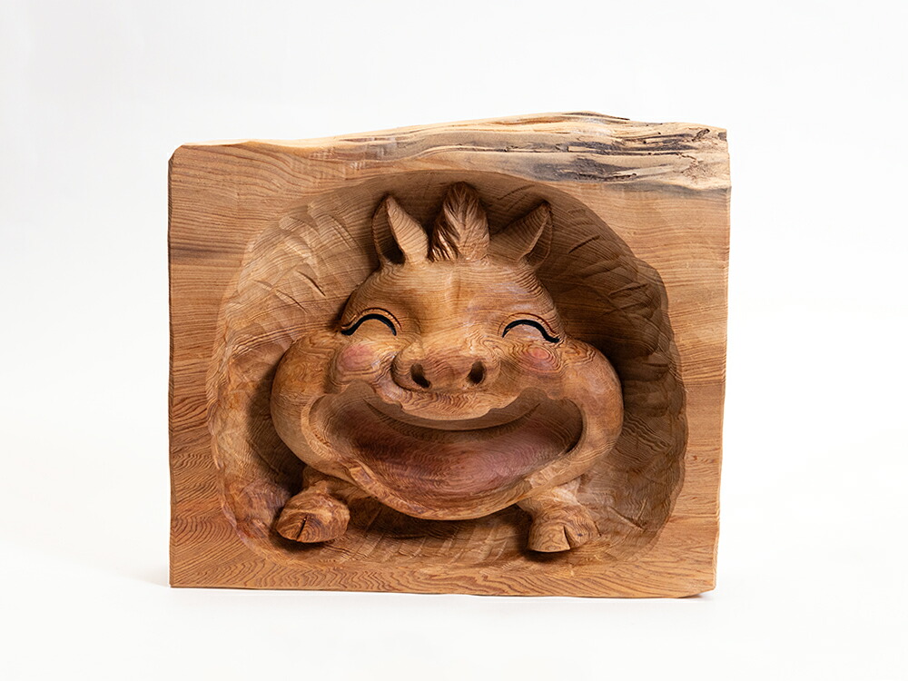 屋久杉 木彫り 猪 飾りつけ \u003cBR\u003e一刀彫 / 原料品：屋久杉 飾りつけ,縁起物 ,イノシシ,亥,干支
