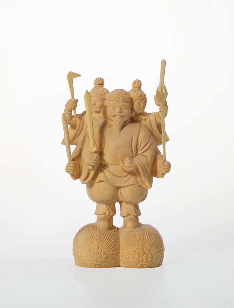 【総高7cm】三面大黒天 木彫り 仏像 置物 仕様：無垢 / 素材：柘植~