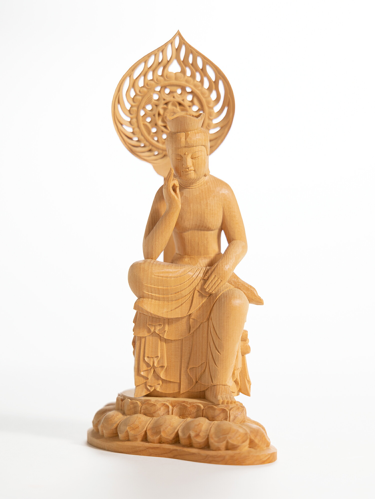 【総高22cm】弥勒菩薩 木彫り 仏像 置物 仕様:無垢 / 素材:香榧|津山銘木有馬店