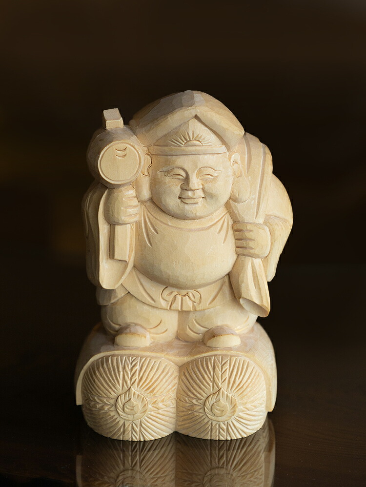 【総高13cm】大黒様 木彫り 置物 一刀彫 / 素材：桧（大黒天 置物 木彫） 18,469円