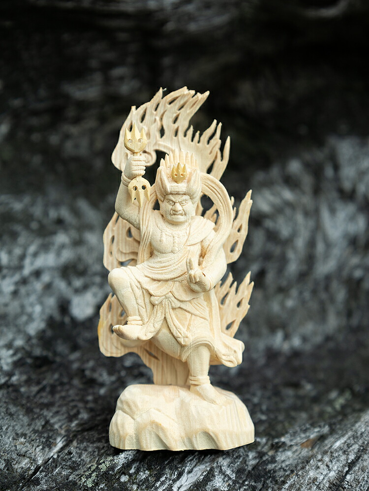 【総高11cm】蔵王権現 木彫り 仏像 一刀彫 / 素材：桧（置物,縁起物,木彫,お守り）~｜津山銘木有馬店