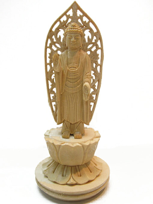釈迦如来 木彫り 仏像 縁起物 仕様:無垢 / 素材:桧~|津山銘木有馬店